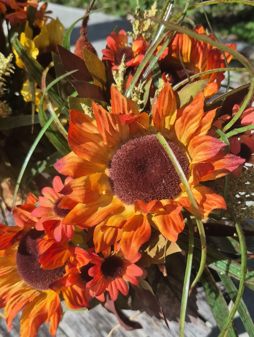 Autumn Fall Faux Sunflower Cat Tails Arrangements 2 Thanksgiving Fall Decor
